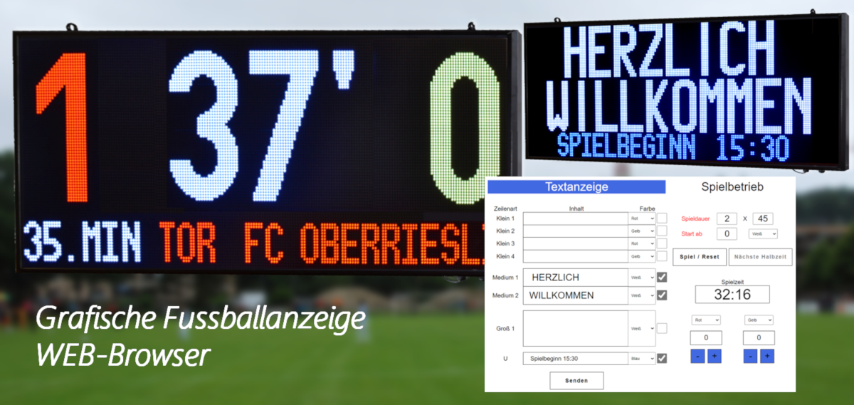 LED Display Football, hauteur des caractères jusqu'à 500 mm, WEB Browser