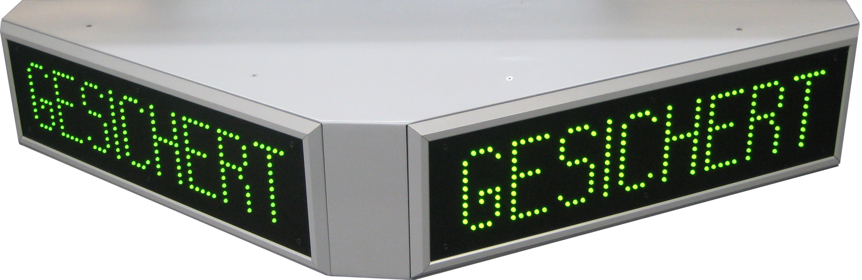 LED display, fixed text ''Gesichert'', LED green, character height 80 mm, three-sided readable