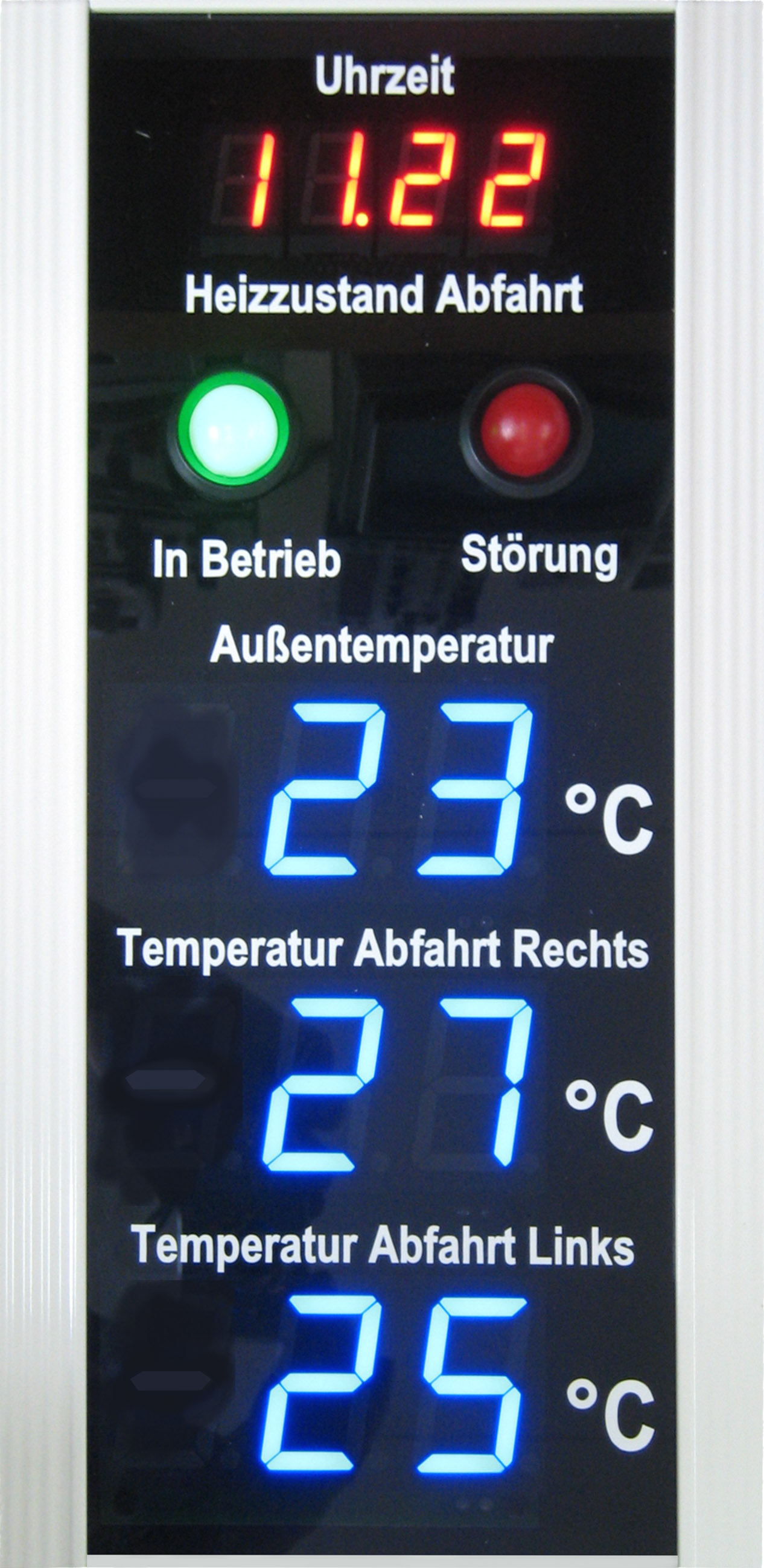 Affichage de la température avec un affichage de l'heure, hauteur des caractères 40 mm dimensions 170x350 x80 mm