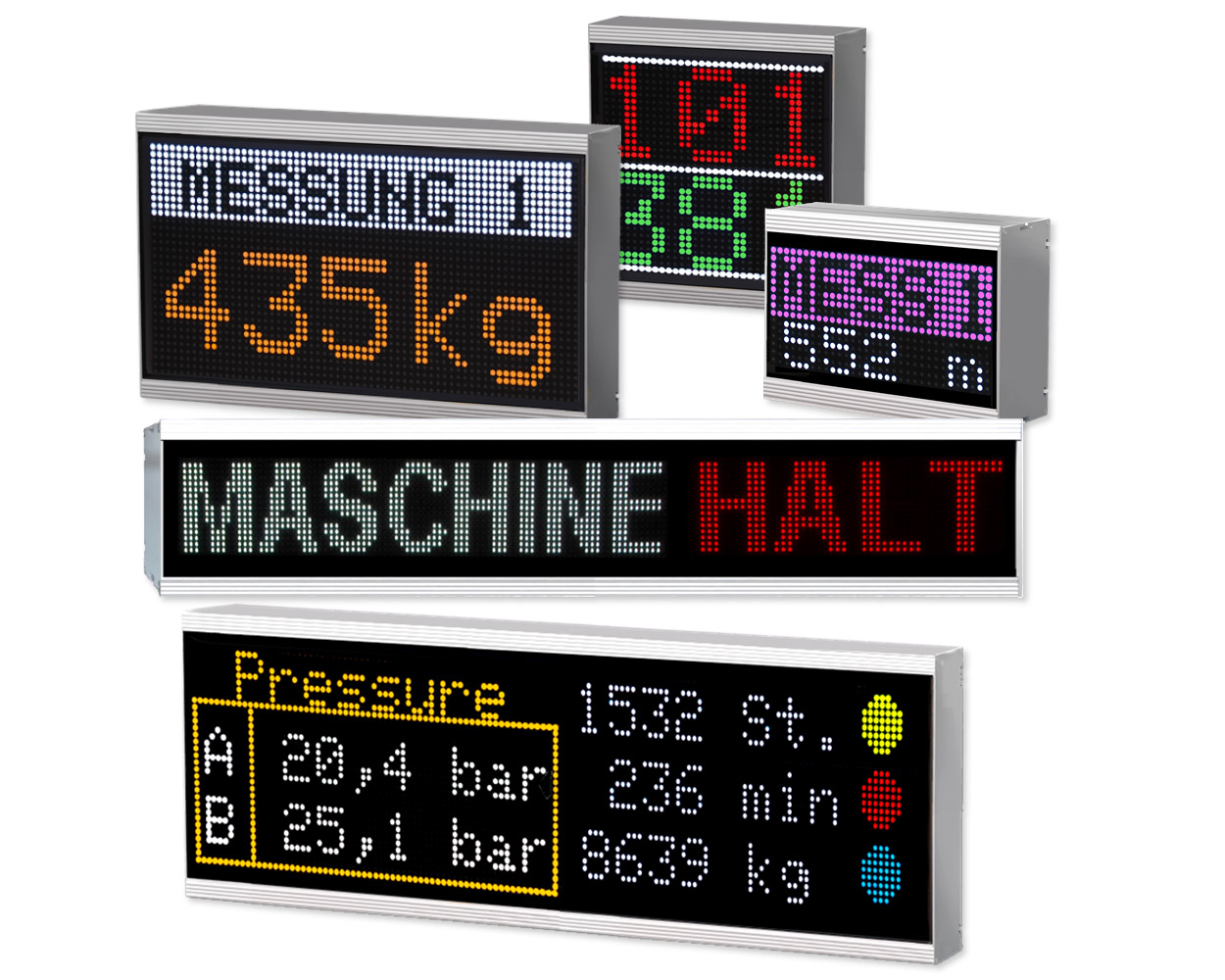 Alphanumeric large displays, 16 colors, indoor/outdoor, modular design, numerous different sizes available